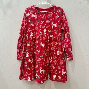 Next Red Christmas Print Long Sleeve Dress